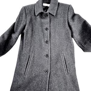 Liz Claiborne Wool Cashmere Coat Medium Charcoal Herringbone